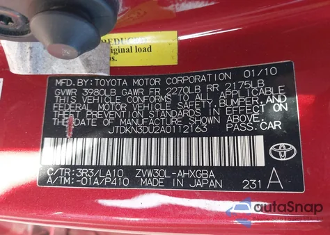 2010 Toyota Prius Iv z USA, uszkodzony, nr VIN JTDKN3DU2A0112163